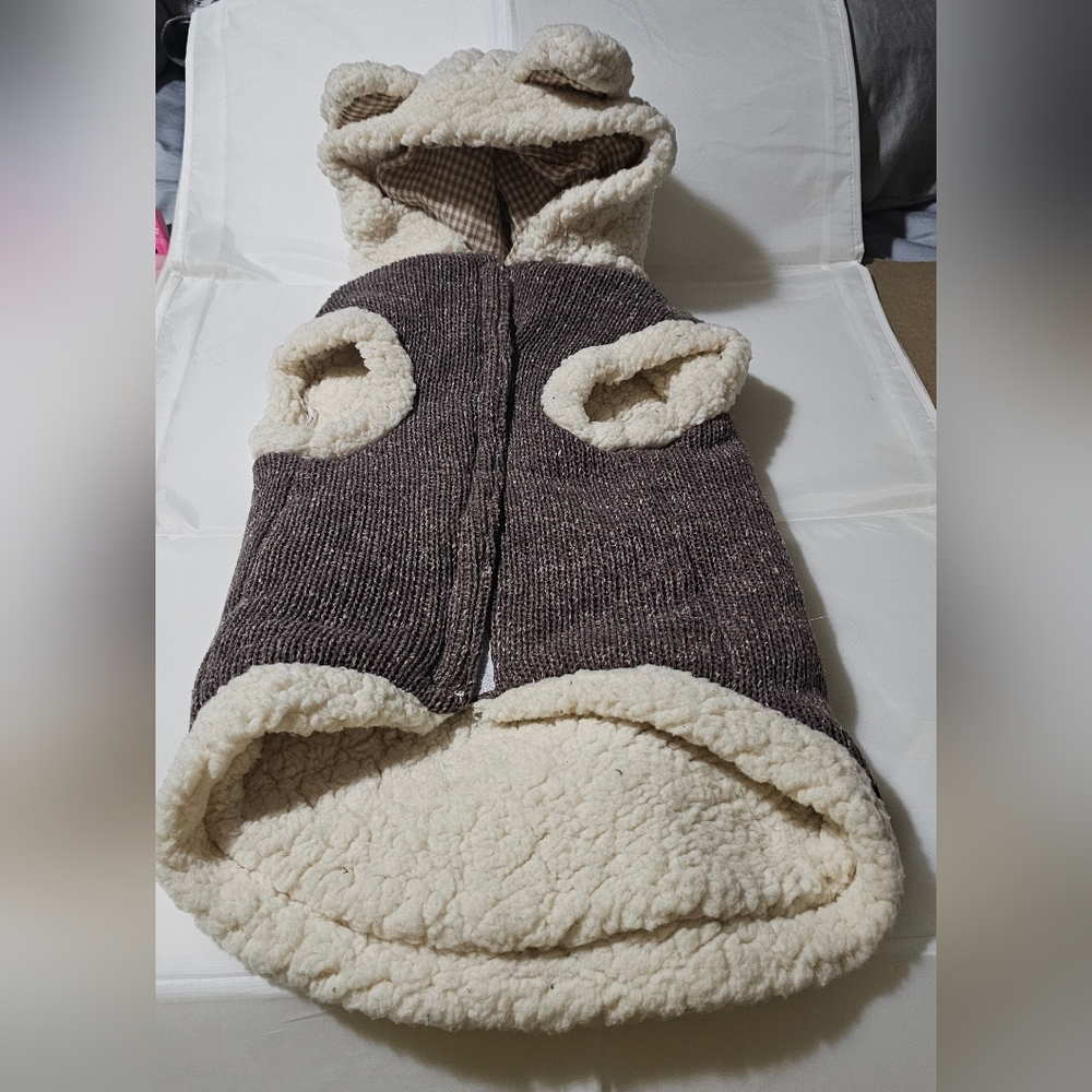 Cozy Cream & Brown Sherpa-Lined Dog Hoodie